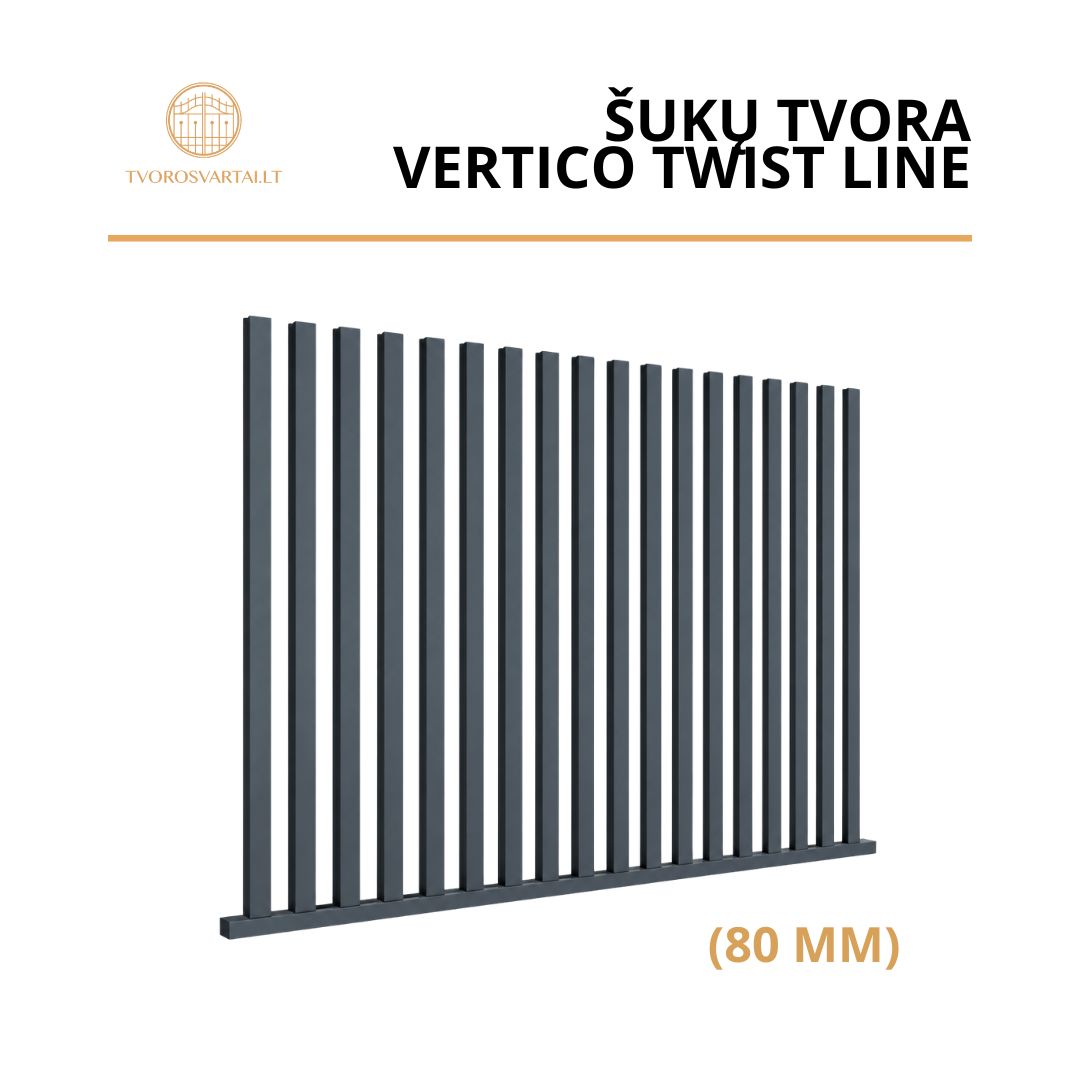 Šukų tvora VERTICO TWIST LINE (80 mm) - metalinė šukų tipo tvora, gaminama pagal užsakymą Šukų tvora VERTICO TWIST LINE (80 mm) - metalinė šukų tipo tvora, gaminama pagal užsakymą